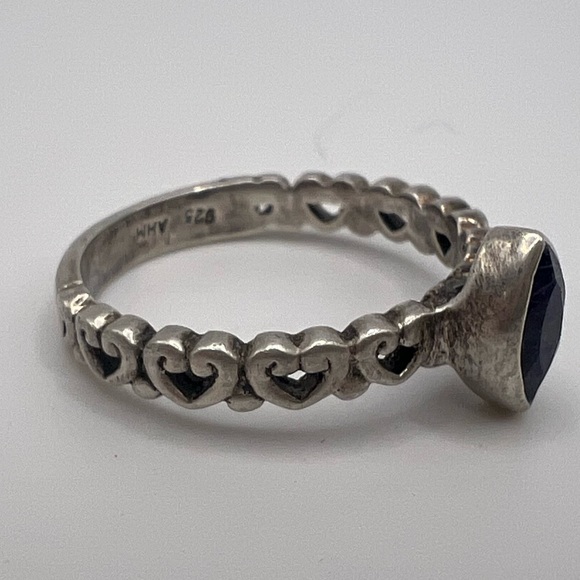 Sodalite Heart Band Sterling Silver Ring, Size 9, Purple Blue - Picture 3 of 6